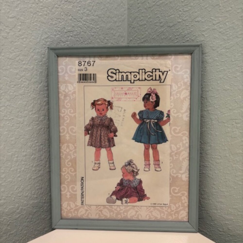 Vintage framed Simplicity pattern 8767 (girl's dress) - SALE! Decor / collect